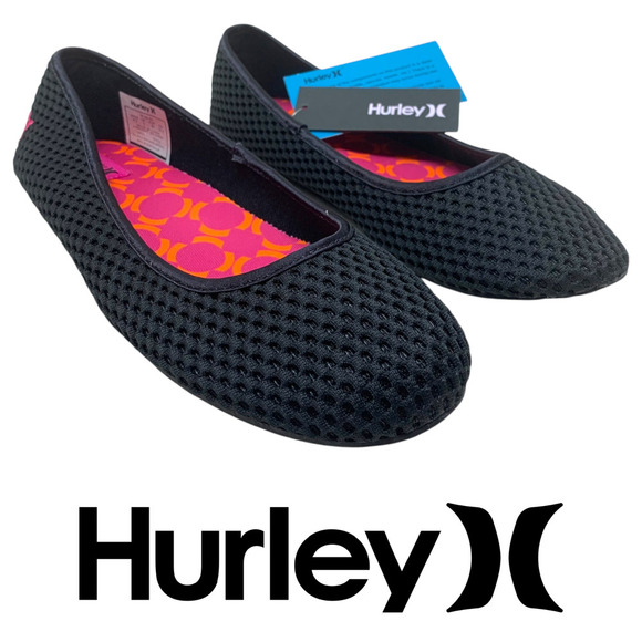 New Hurley Women's Sz 8.5 Jackie Slip Black Mesh Slip On Ballet Flats Loafers - Picture 1 of 10